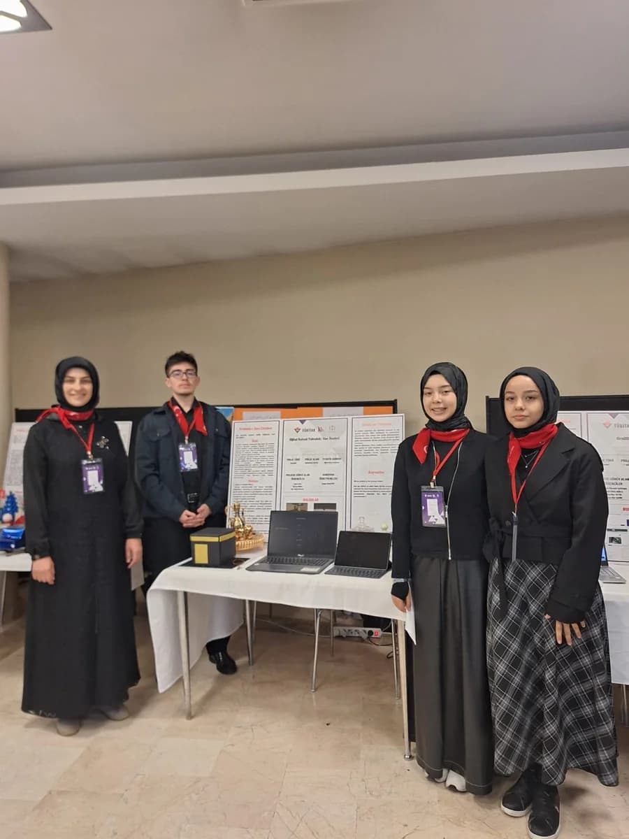 Students presenting a project at a school science fair